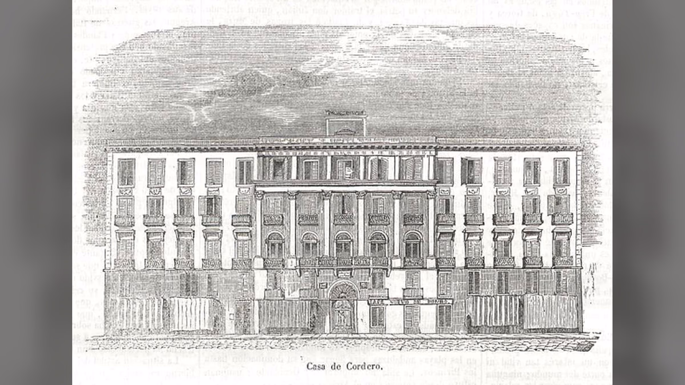 Ilustración de 1849 de las Casas de Cordero junto a la Puerta del Sol